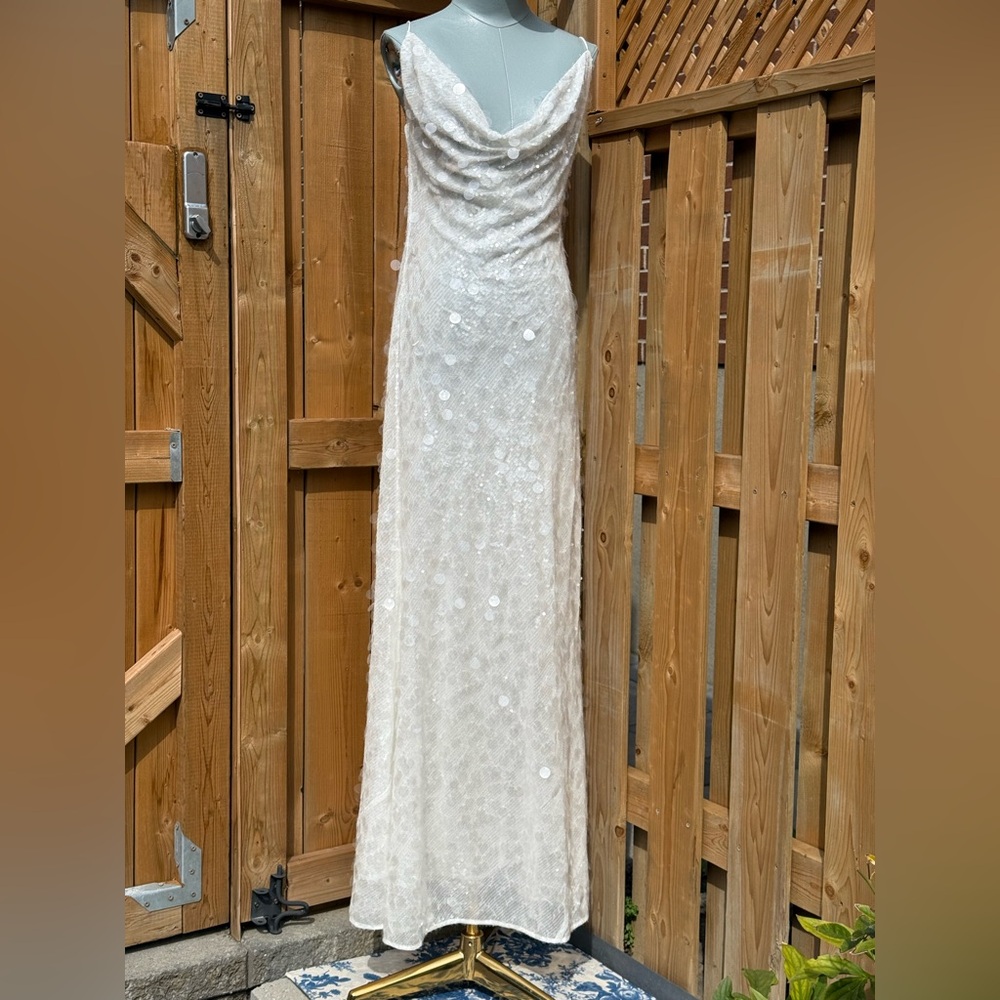 🆕 RAT & BOA 🧿 NWOT Evangeline Ivory Glistening Paillettes & Sequins Dress Sz L - Picture 10 of 17